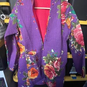 Kantha One of a kind Reversible? Floral Quilted Jacket sz L Gorgeous color